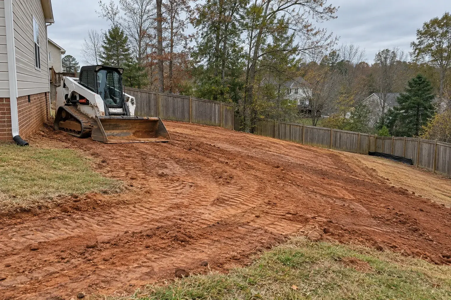 Backyard being regraded for drainage on a Easley residential property